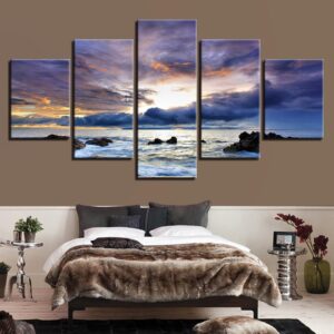 Sunrise Sea Wave 01 - Space 5 Panel Canvas Art Wall Decor