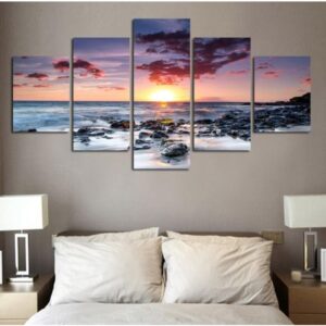 Sunrise Seaview 10 - Nature 5 Panel Canvas Art Wall Decor