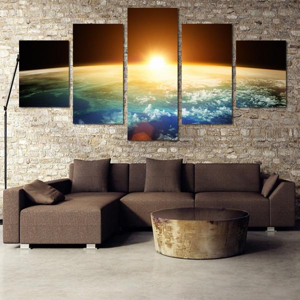 Sunrise Sunset From Space - Space 5 Panel Canvas Art Wall Decor Sunrise Sunset From Space - Space 5 Panel Canvas Art Wall Decor