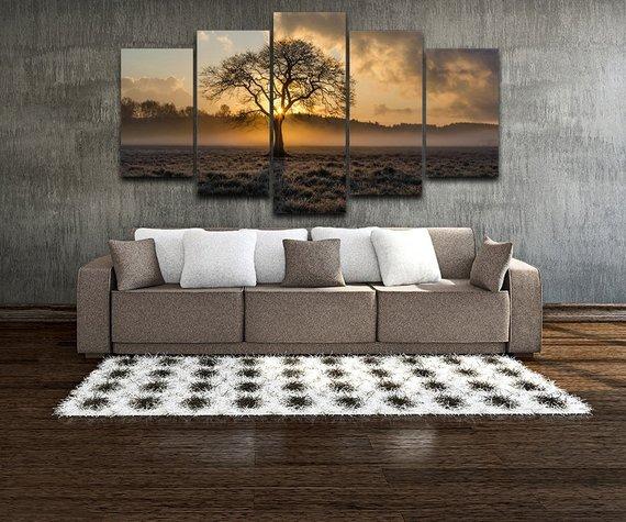 Sunrise Tree 03 - Nature 5 Panel Canvas Art Wall Decor Sunrise Tree 03 - Nature 5 Panel Canvas Art Wall Decor