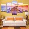 Sunrise Wooden Bridge Seascape Sunset Lake - Nature 5 Panel Canvas Art Wall Decor