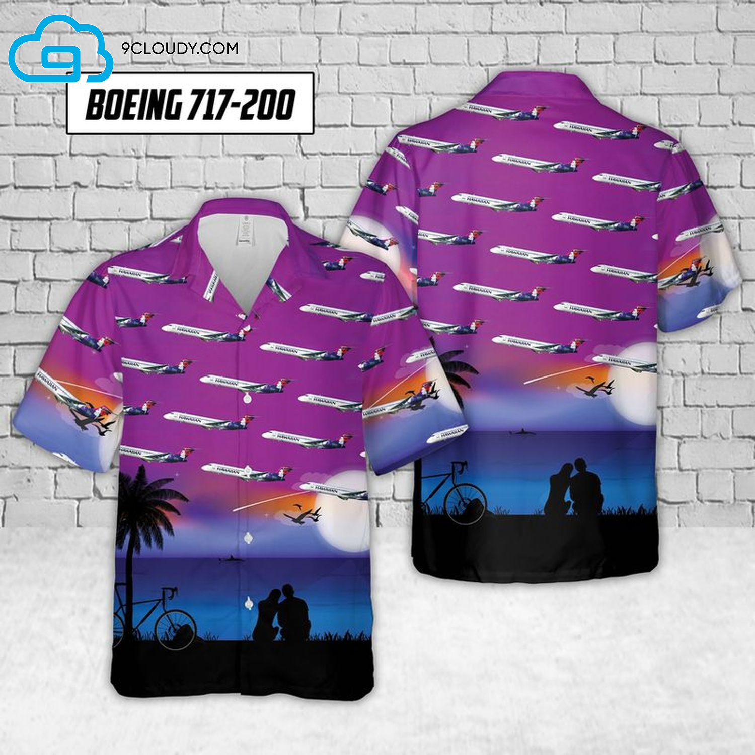 Sunset Airlines Boeing 717-200 Full Print Hawaiian Shirt Sunset Airlines Boeing 717-200 Full Print Hawaiian Shirt