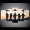 Sunset American Soldiers Planes - Army 5 Panel Canvas Art Wall Decor