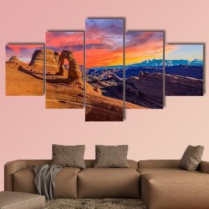 Sunset At Arches National Park In Utah - Nature 5 Panel Canvas Art Wall Decor