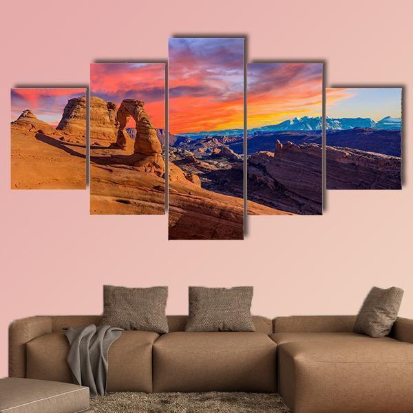 Sunset At Arches National Park In Utah - Nature 5 Panel Canvas Art Wall Decor Sunset At Arches National Park In Utah - Nature 5 Panel Canvas Art Wall Decor