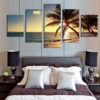 Sunset Beach Coconut Palm Tree Seascape Summer - Nature 5 Panel Canvas Art Wall Decor