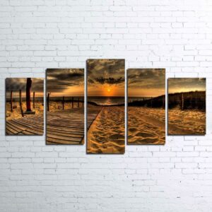 Sunset Beach - Landscape 5 Panel Canvas Art Wall Decor