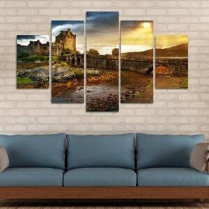 Sunset Castle - Nature 5 Panel Canvas Art Wall Decor