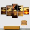 Sunset Coconut Trees Seaview - Nature 5 Panel Canvas Art Wall Decor