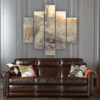 Sunset Deer - Animal 5 Panel Canvas Art Wall Decor