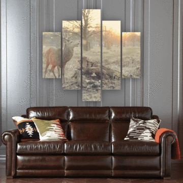 Sunset Deer - Animal 5 Panel Canvas Art Wall Decor Sunset Deer - Animal 5 Panel Canvas Art Wall Decor