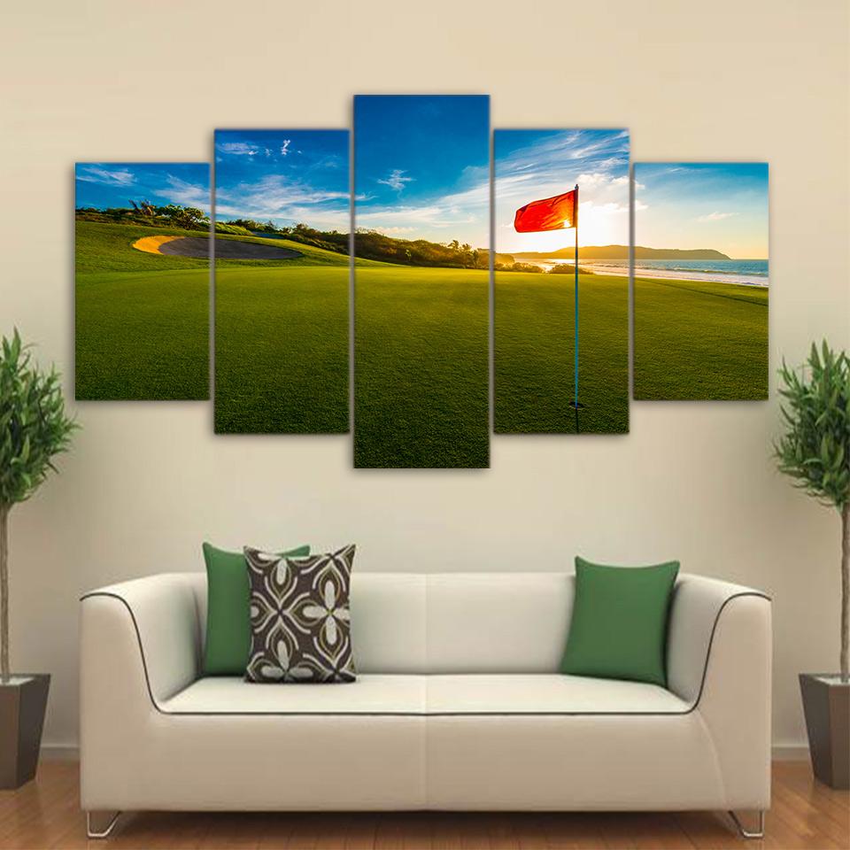 Sunset Golf Course 2 - Nature 5 Panel Canvas Art Wall Decor Sunset Golf Course 2 - Nature 5 Panel Canvas Art Wall Decor