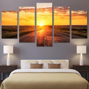 Sunset Highway - Nature 5 Panel Canvas Art Wall Decor