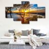 Sunset In The River Large - Nature 5 Panel Canvas Art Wall Decor
