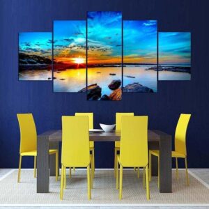 Sunset In The Water 2 - Nature 5 Panel Canvas Art Wall Decor