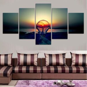 Sunset Lightbulb - Abstract 5 Panel Canvas Art Wall Decor