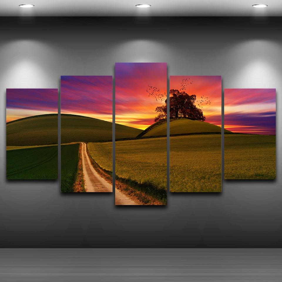 Sunset Lover Hill - Nature 5 Panel Canvas Art Wall Decor Sunset Lover Hill - Nature 5 Panel Canvas Art Wall Decor