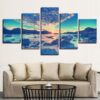 Sunset On A Rocky Shore - Space 5 Panel Canvas Art Wall Decor