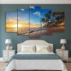 Sunset On A Tropical Beach - Ocean 5 Panel Canvas Art Wall Decor