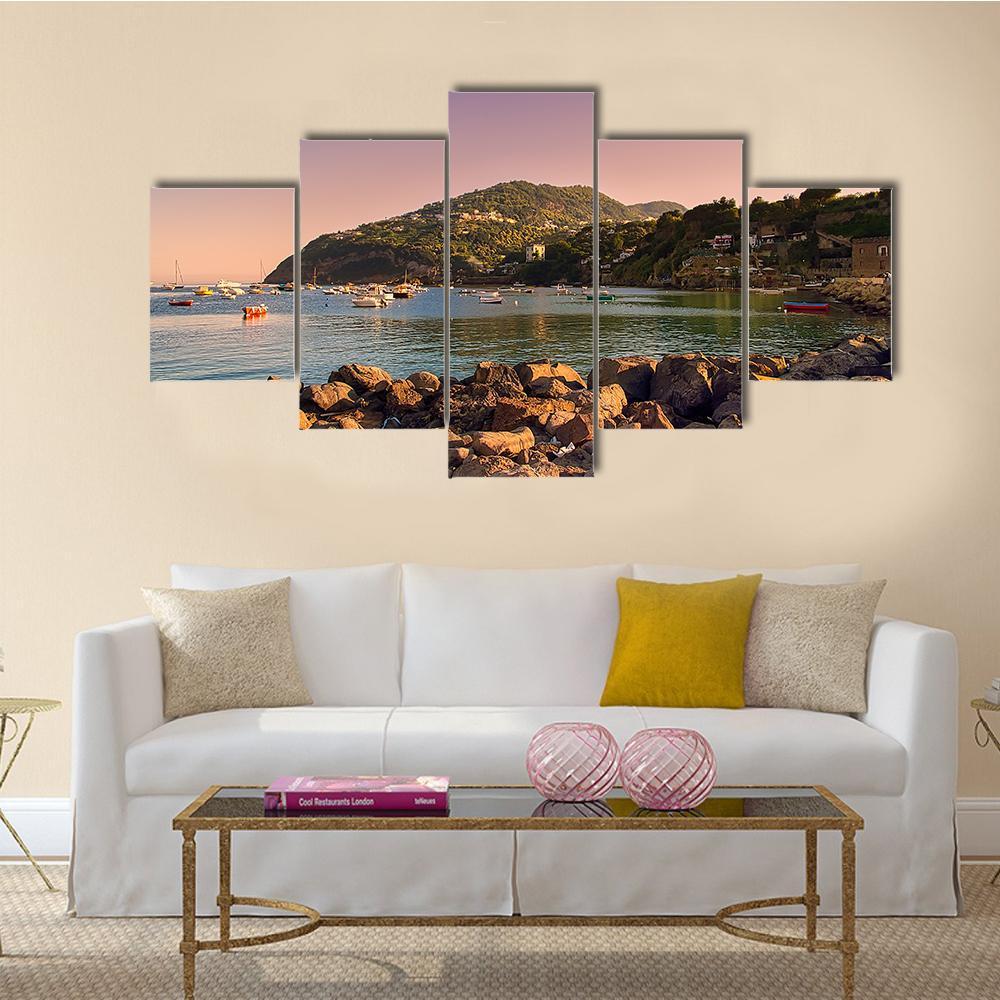 Sunset On Coast Of Ischia Island - Nature 5 Panel Canvas Art Wall Decor Sunset On Coast Of Ischia Island - Nature 5 Panel Canvas Art Wall Decor
