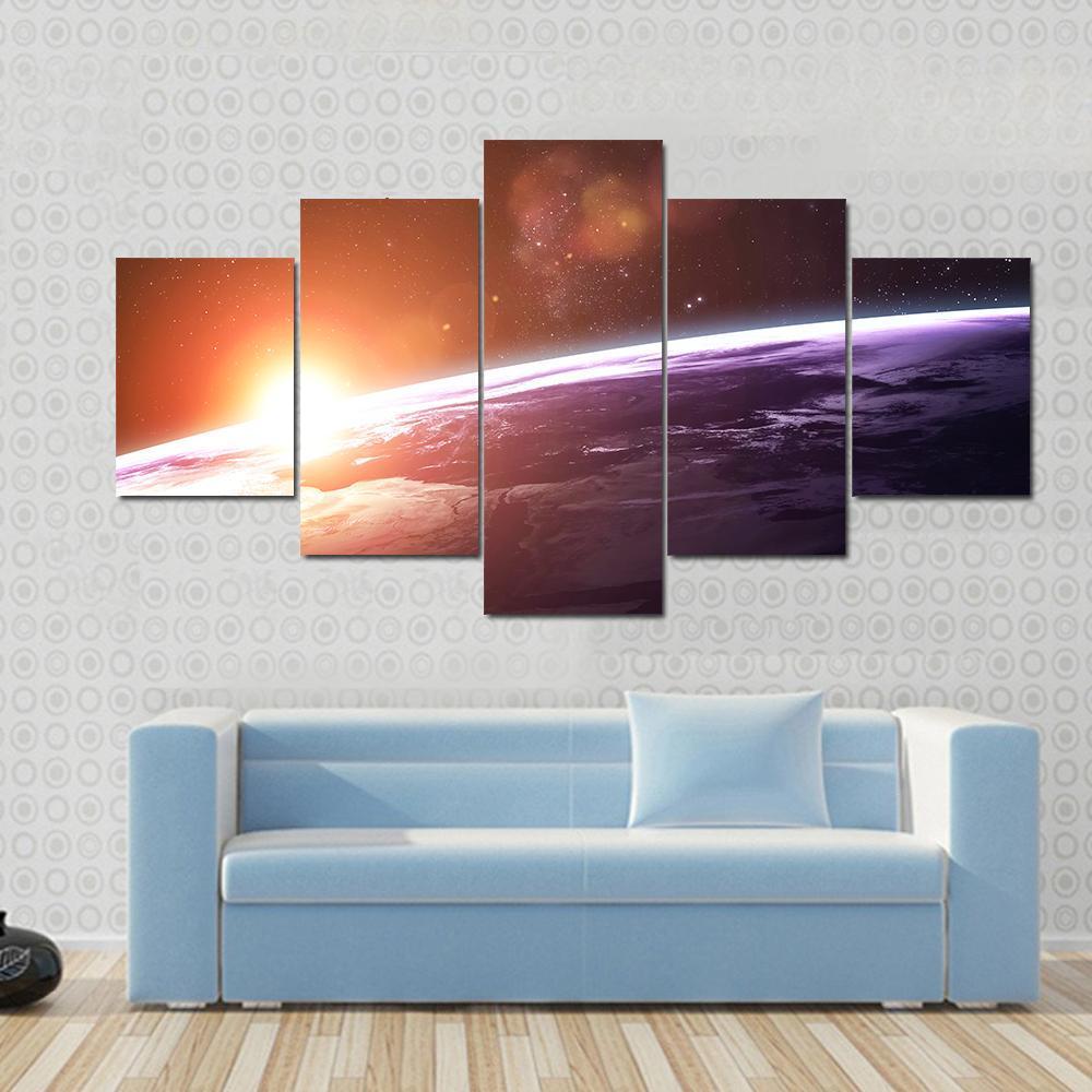 Sunset On Planet Earth - Space 5 Panel Canvas Art Wall Decor Sunset On Planet Earth - Space 5 Panel Canvas Art Wall Decor