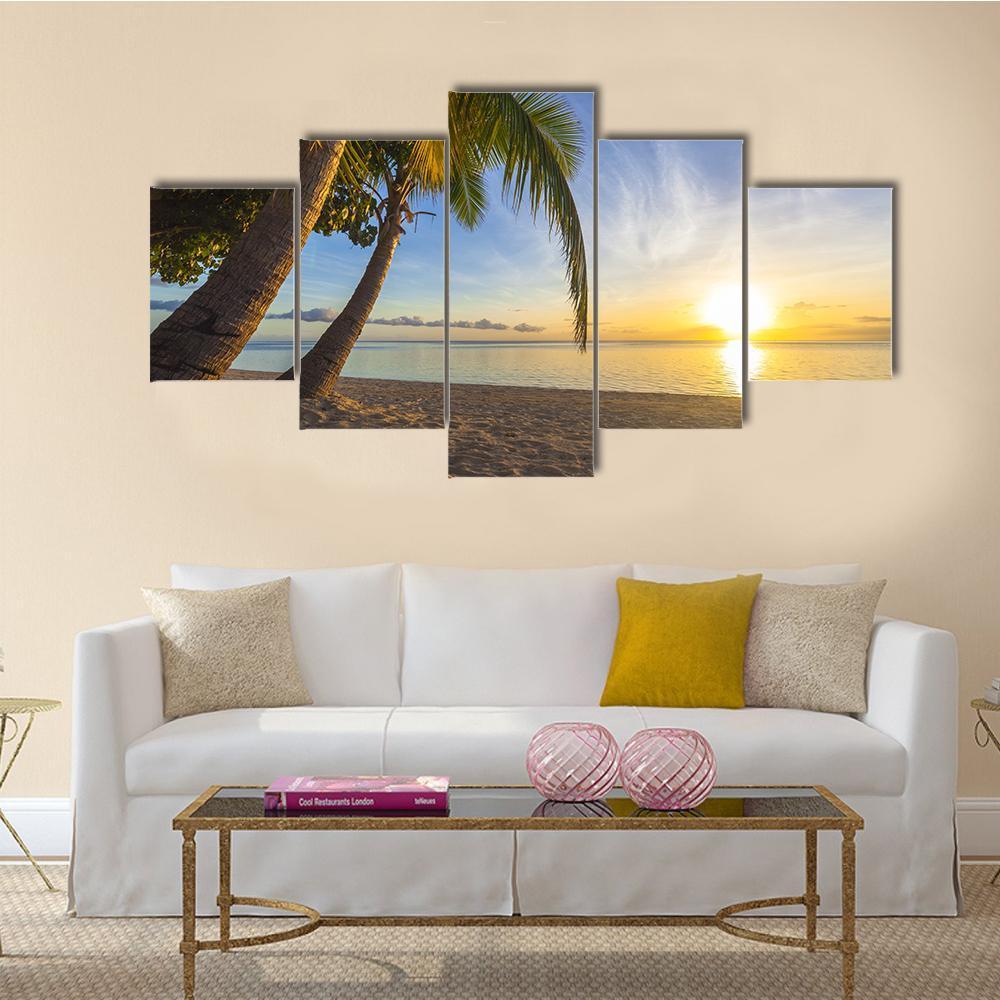 Sunset On Tropical Fiji Island - Nature 5 Panel Canvas Art Wall Decor Sunset On Tropical Fiji Island - Nature 5 Panel Canvas Art Wall Decor