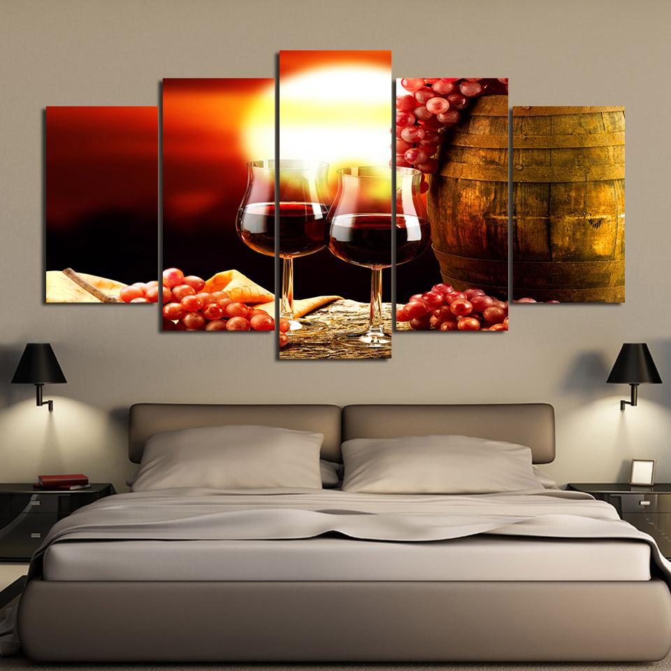 Sunset Red Wine - Luxury 5 Panel Canvas Art Wall Decor Sunset Red Wine - Luxury 5 Panel Canvas Art Wall Decor