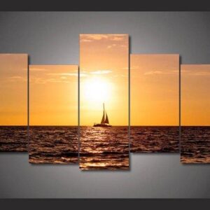 Sunset Sailing Large - Nature 5 Panel Canvas Art Wall Decor