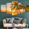 Sunset Seascape Beach Coconut Tree - Nature 5 Panel Canvas Art Wall Decor