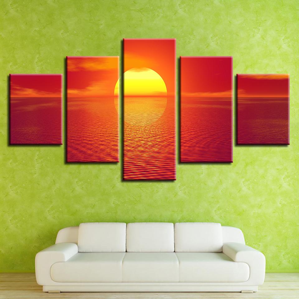 Sunset Seaview - Nature 5 Panel Canvas Art Wall Decor Sunset Seaview - Nature 5 Panel Canvas Art Wall Decor