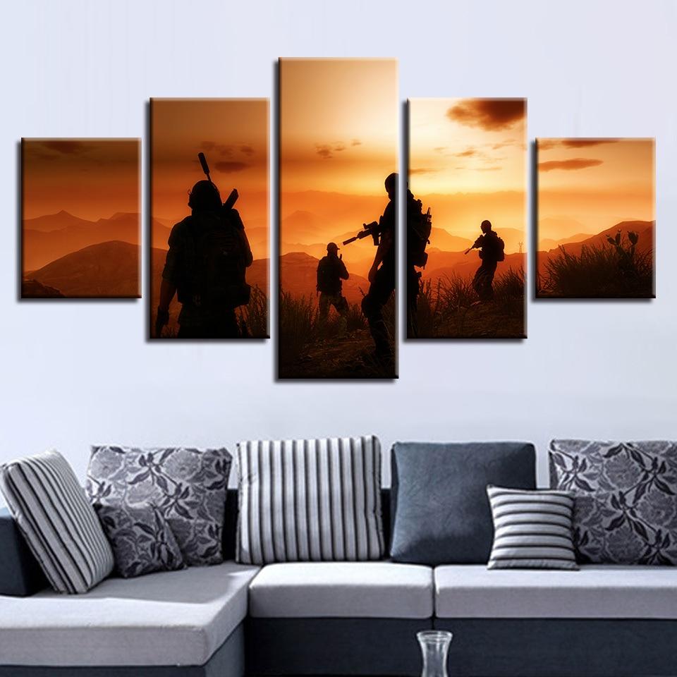 Sunset Silhouette Of The Great Soldiers - Army 5 Panel Canvas Art Wall Decor Sunset Silhouette Of The Great Soldiers - Army 5 Panel Canvas Art Wall Decor