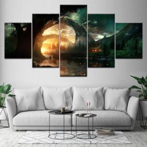 Sunset Sky Tree - Nature 5 Panel Canvas Art Wall Decor