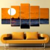 Sunset Sun Seascape - Nature 5 Panel Canvas Art Wall Decor