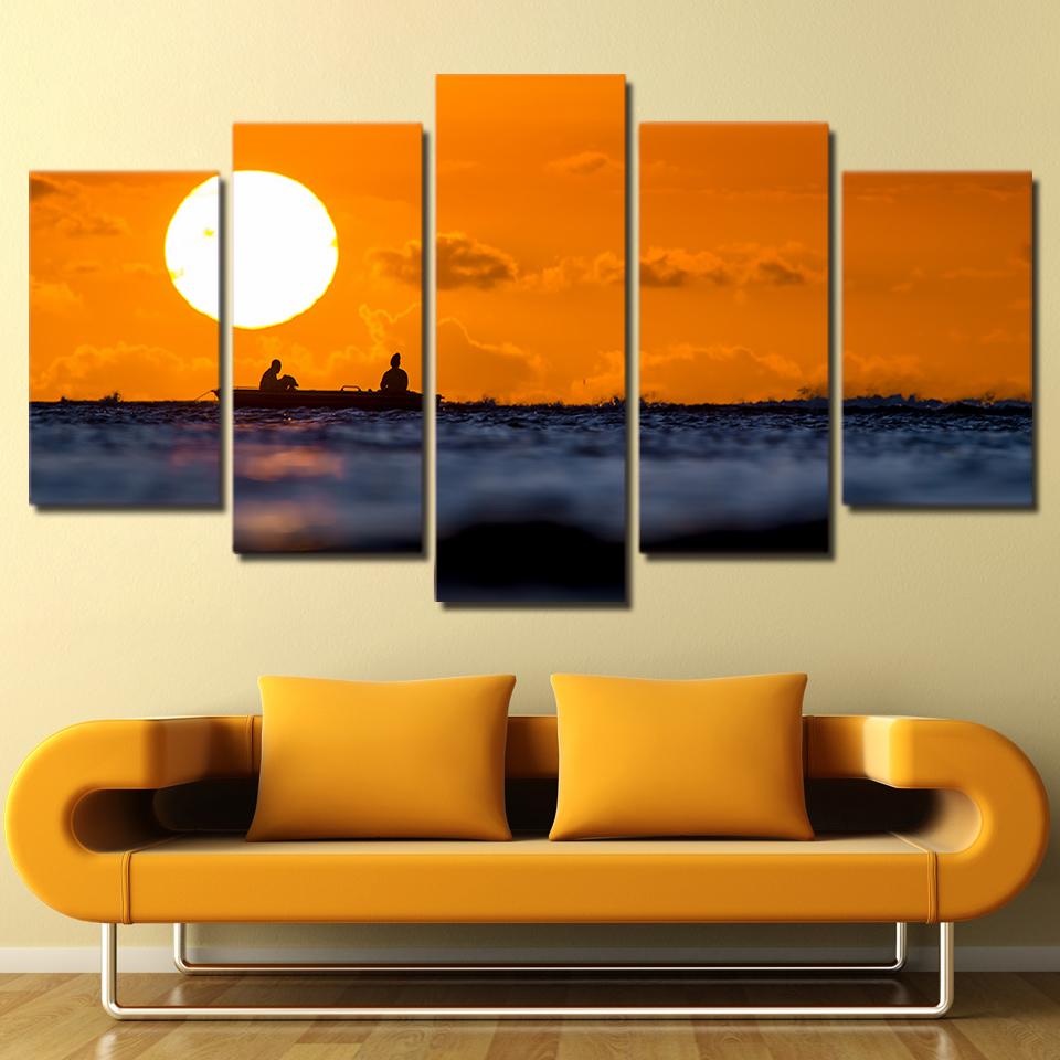 Sunset Sun Seascape - Nature 5 Panel Canvas Art Wall Decor Sunset Sun Seascape - Nature 5 Panel Canvas Art Wall Decor