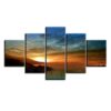 Sunset & Sunrise At Waterfall - Nature 5 Panel Canvas Art Wall Decor