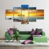 Sunset Sunrise On Deserted Tropical Island - Nature 5 Panel Canvas Art Wall Decor