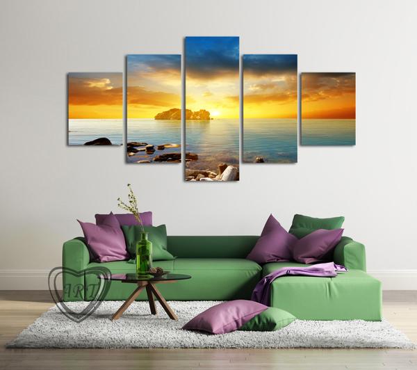Sunset Sunrise On Deserted Tropical Island - Nature 5 Panel Canvas Art Wall Decor Sunset Sunrise On Deserted Tropical Island - Nature 5 Panel Canvas Art Wall Decor
