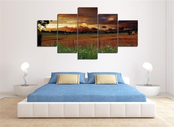 Sunset Sunrise On Farm - Nature 5 Panel Canvas Art Wall Decor Sunset Sunrise On Farm - Nature 5 Panel Canvas Art Wall Decor
