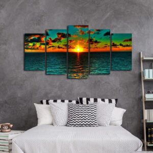 Sunset Sunshine - Nature 5 Panel Canvas Art Wall Decor