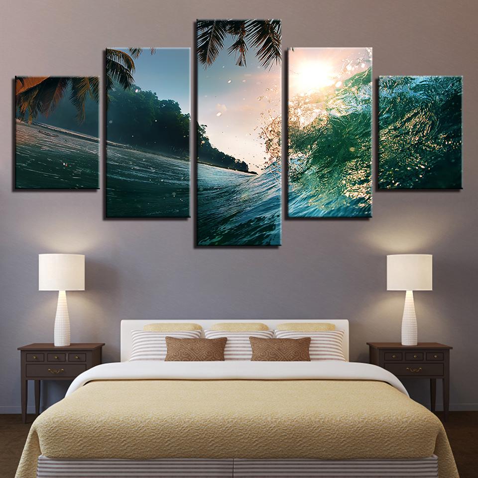 Sunshine Beach Green Waves - Space 5 Panel Canvas Art Wall Decor Sunshine Beach Green Waves - Space 5 Panel Canvas Art Wall Decor