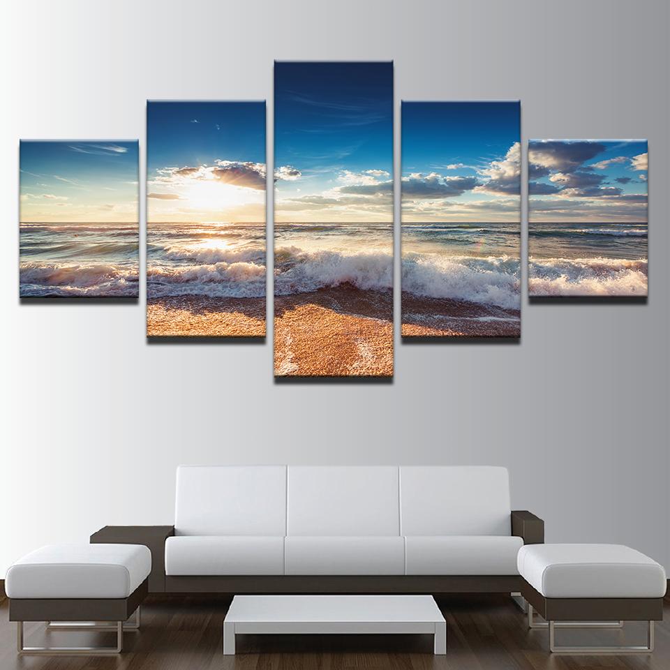 Sunshine Beach Sea Waves Seascape Blue Sky - Nature 5 Panel Canvas Art Wall Decor Sunshine Beach Sea Waves Seascape Blue Sky - Nature 5 Panel Canvas Art Wall Decor
