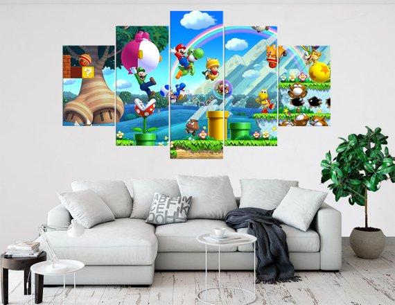 Super Mario 3 - Gaming 5 Panel Canvas Art Wall Decor Super Mario 3 - Gaming 5 Panel Canvas Art Wall Decor