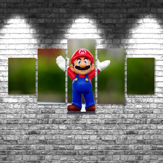 Super Mario - Anime 5 Panel Canvas Art Wall Decor Super Mario - Anime 5 Panel Canvas Art Wall Decor