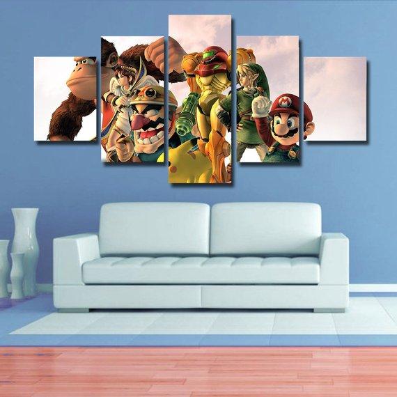 Super Smash bros - Gaming 5 Panel Canvas Art Wall Decor Super Smash bros - Gaming 5 Panel Canvas Art Wall Decor