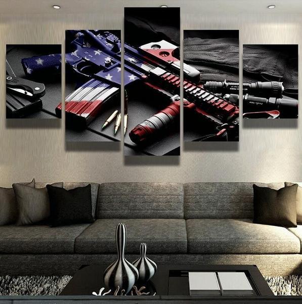 Support 2Nd Amendment With American Flag - Army 5 Panel Canvas Art Wall Decor Support 2Nd Amendment With American Flag - Army 5 Panel Canvas Art Wall Decor