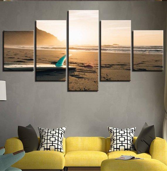 Surf Beach - Nature 5 Panel Canvas Art Wall Decor Surf Beach - Nature 5 Panel Canvas Art Wall Decor