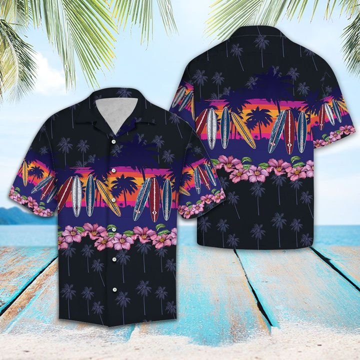 Surf Border Chest Hawaiian Shirt Summer Button Up Surf Border Chest Hawaiian Shirt Summer Button Up