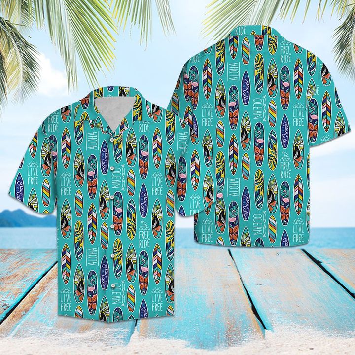 Surfboard Ocean Hawaiian Shirt Summer Button Up Surfboard Ocean Hawaiian Shirt Summer Button Up