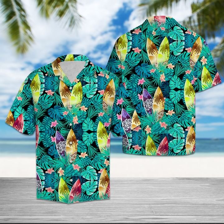 Surfboard Tropical Hawaiian Shirt Summer Button Up Surfboard Tropical Hawaiian Shirt Summer Button Up