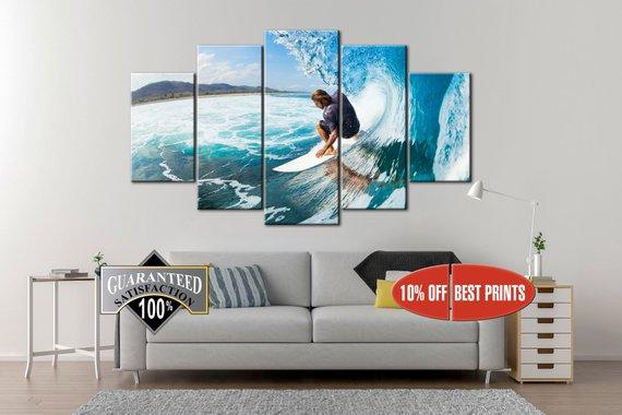 Surfer Beach - Sport 5 Panel Canvas Art Wall Decor Surfer Beach - Sport 5 Panel Canvas Art Wall Decor